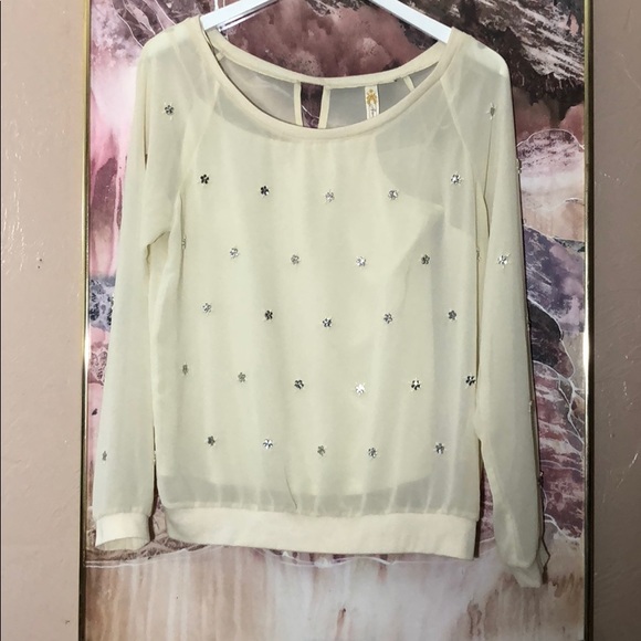 CREAM CHIFFON EMBROIDERED BLOUSE W ATTACHED CAMI - Picture 2 of 6
